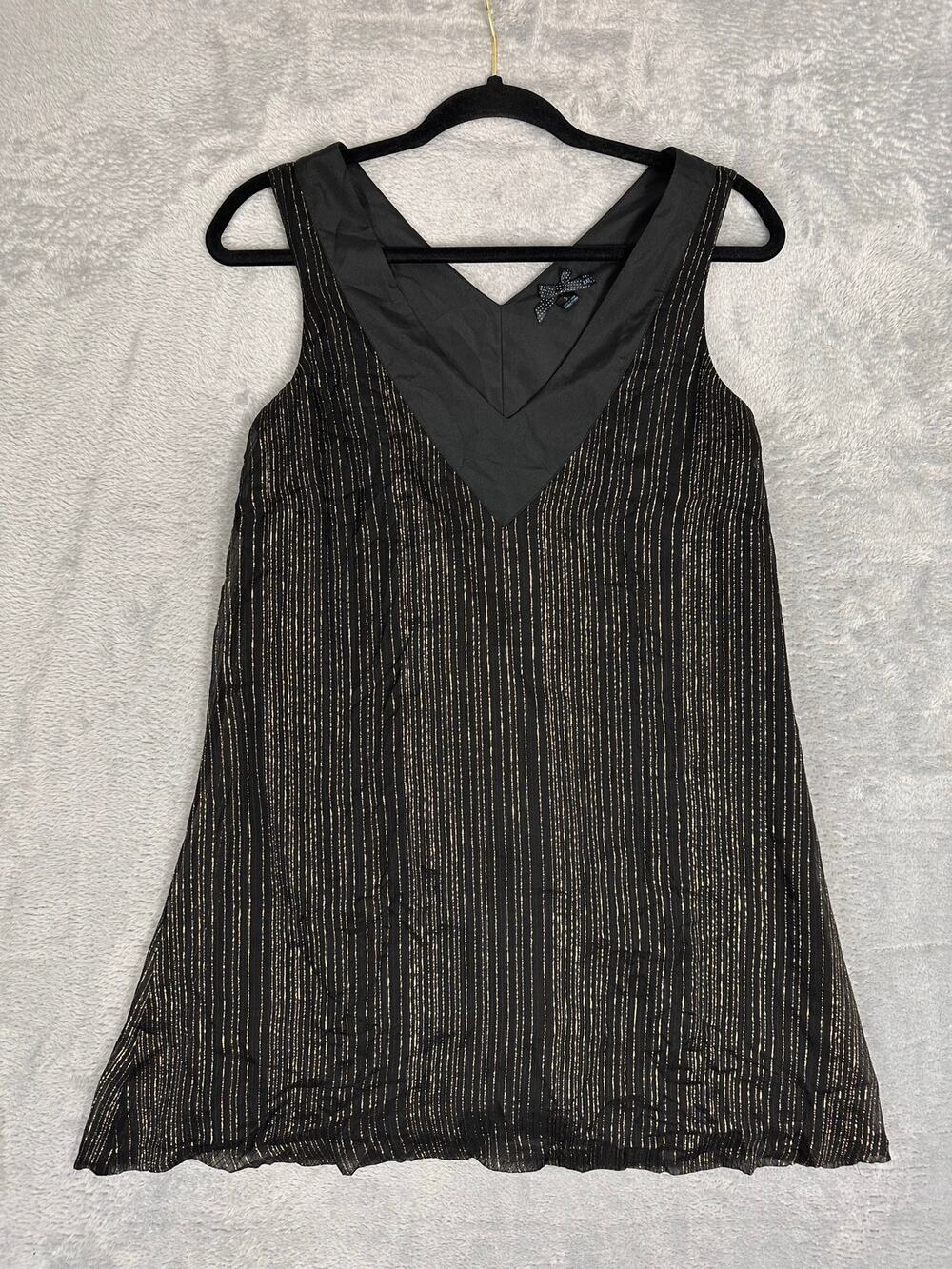 Forever XXI Black Gold Silk Mini Dress Small A-Line Gatsby Flapper Indie Sleeze
